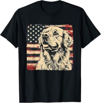 Patriotic Red White Blue Golden Retriever Tee 4th of July T-Shirt