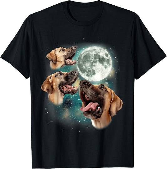 Three Great Dane Moon | 3 Howling Dogs Canine Meme Parody T-Shirt