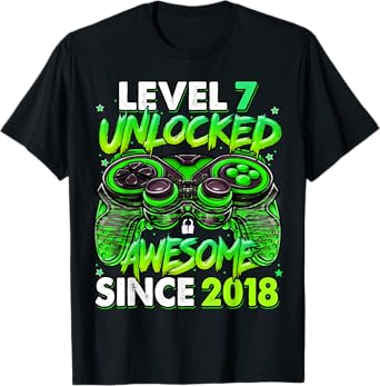 Level 7 Unlocked Awesome Since 2018 7th Birthday Gaming T-Shirt