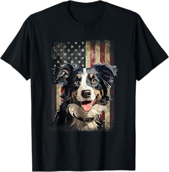 Patriotic Tricolor Border Collie Flag American USA Dog Lover Women Men T-Shirt