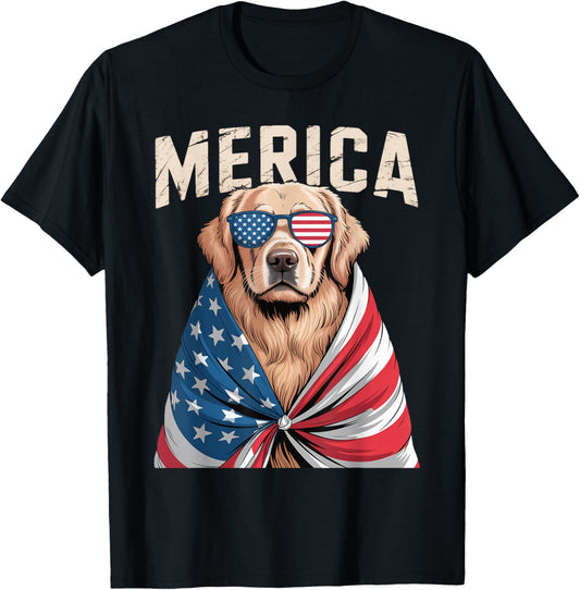 Golden Retriever Merica Dog Patriotic 4th Of July T-Shirt