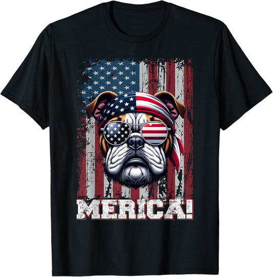 Patriotic Bulldog Dog Lover US Flag Independence Day T-Shirt