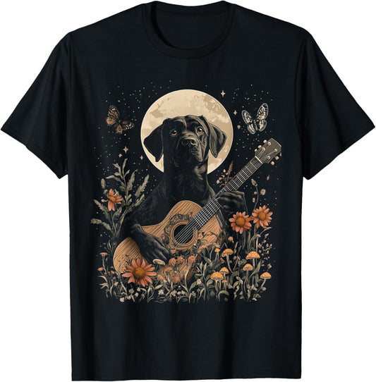 Rottweiler Dog Playing Guitar Cottagecore T-Shirt