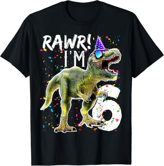 Rawr I'm 6 6th Birthday T Rex Dinosaur Boys Dinosaur Gift T-Shirt