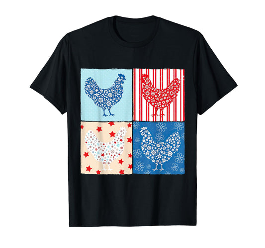 Patriotic Floral Chicken 4th of July Farm Girls USA Farmer T-Shirt