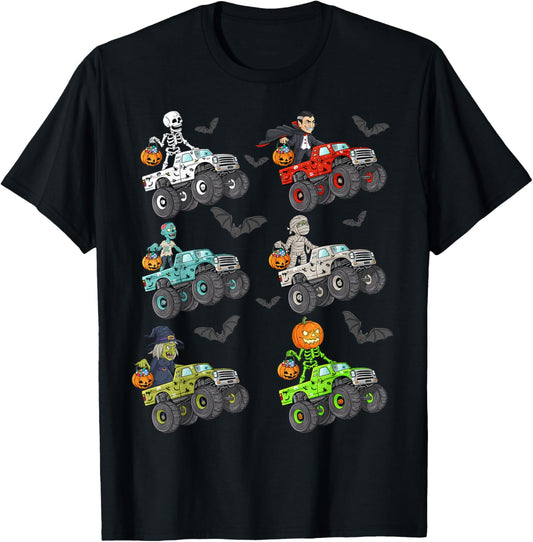 Halloween Skeleton Zombie Riding Monster Truck Vampire Boys T-Shirt