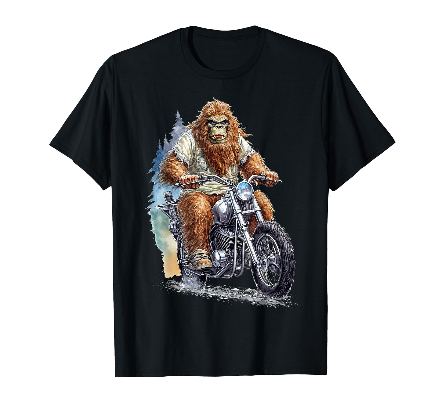 Bigfoot Riding Motorcycle Bike Funny Bigfoot Sasquatch Biker T-Shirt