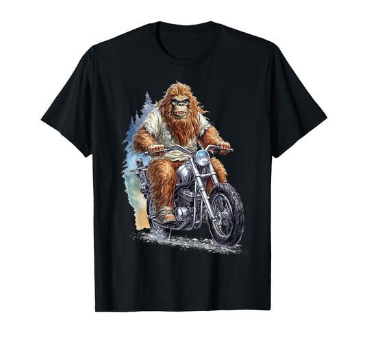 Bigfoot Riding Motorcycle Bike Funny Bigfoot Sasquatch Biker T-Shirt
