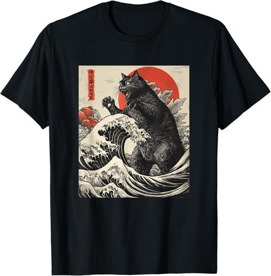 Catzilla Cat Japanese Art Funny Cat For Men Women Kid T-Shirt