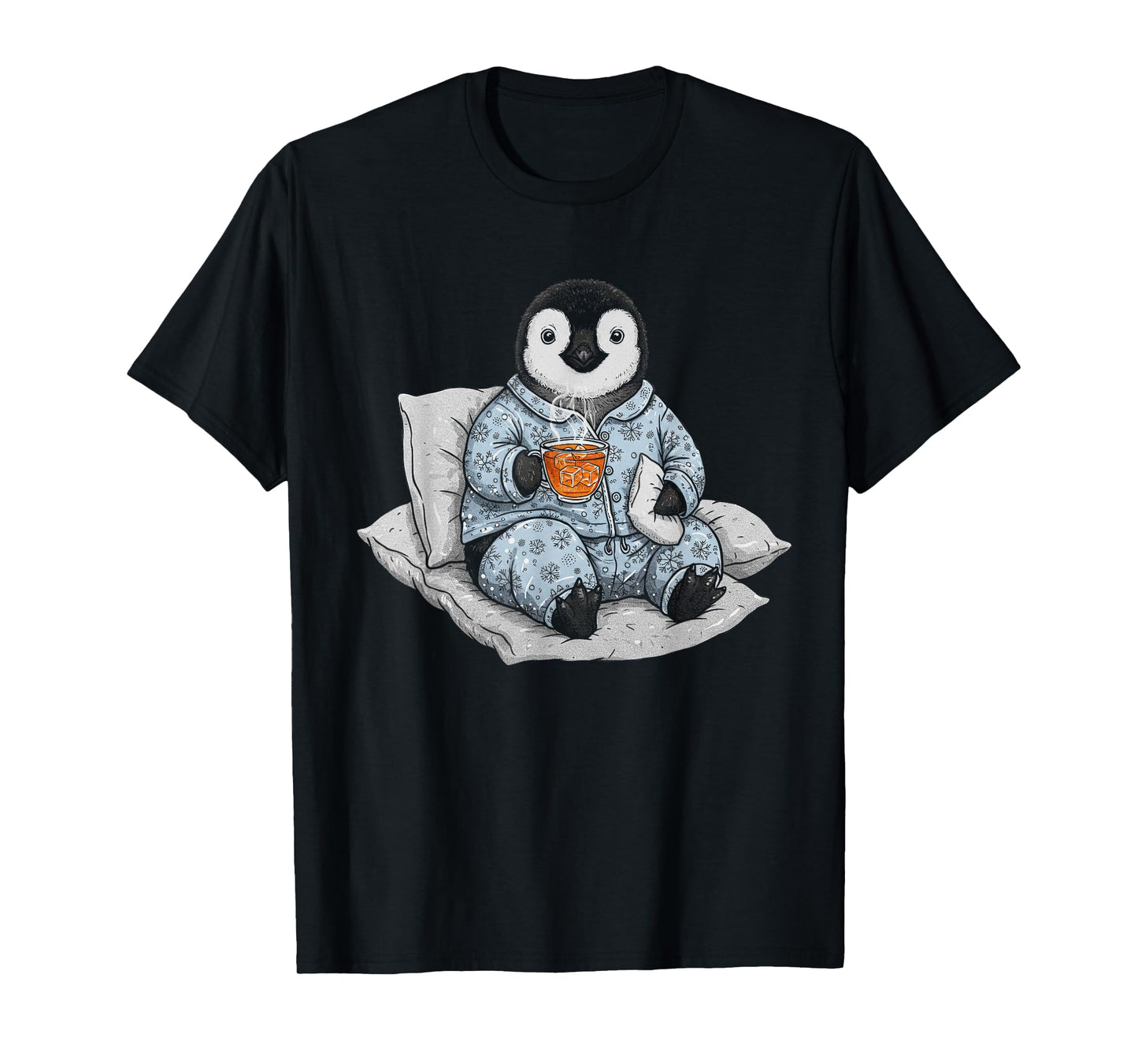 Funny Sleepy Penguin And Tea Lover Humor Pajama Sleepwear T-Shirt