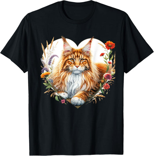 My Cat Is My Valentine Cute Orange Maine Coon Cat in a Heart T-Shirt