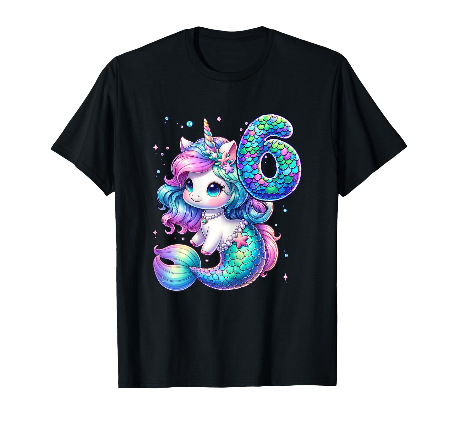 Unicorn Mermaid 6th Birthday 6 Year Old Party Girls Outfit T-Shirt