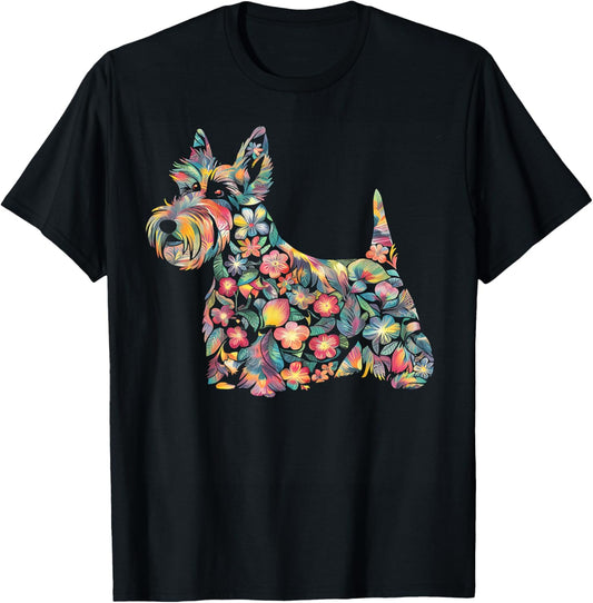 Scottish Terrier Floral Dog Breed Lover Mom Dad Gift T-Shirt