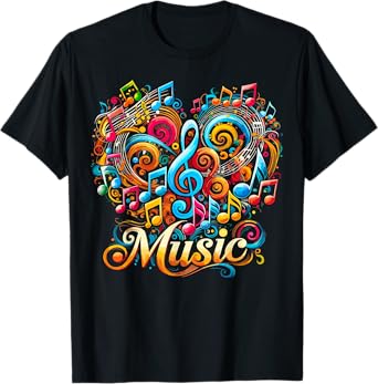Musician Musical Instrument Colorful Music Notes Treble Clef T-Shirt