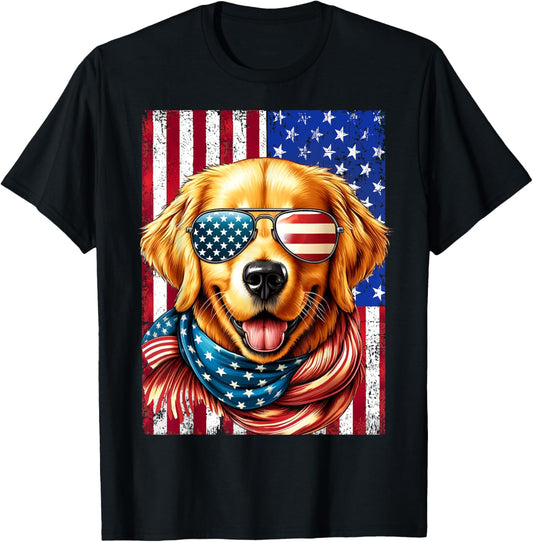 4th of July Golden Retriever American Flag USA Patriotic Dog T-Shirt