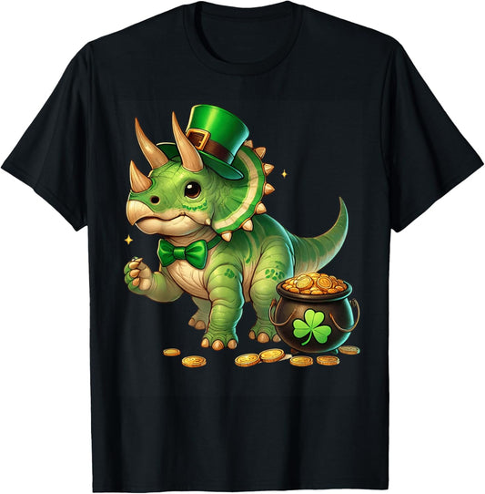 Triceratops Leprechaun St Patricks Day Shamrock Cute Kids T-Shirt