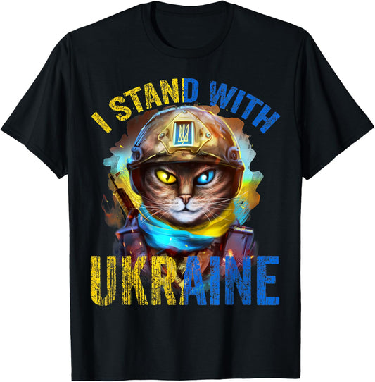 Pray For Support Ukrainian Cat Soldier Stand With Ukraine T-Shirt