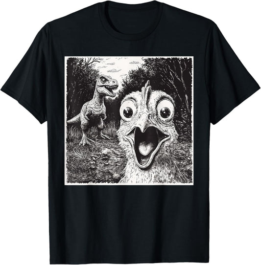 Chicken Selfie With T-Rex Dinosaur Funny T-Shirt