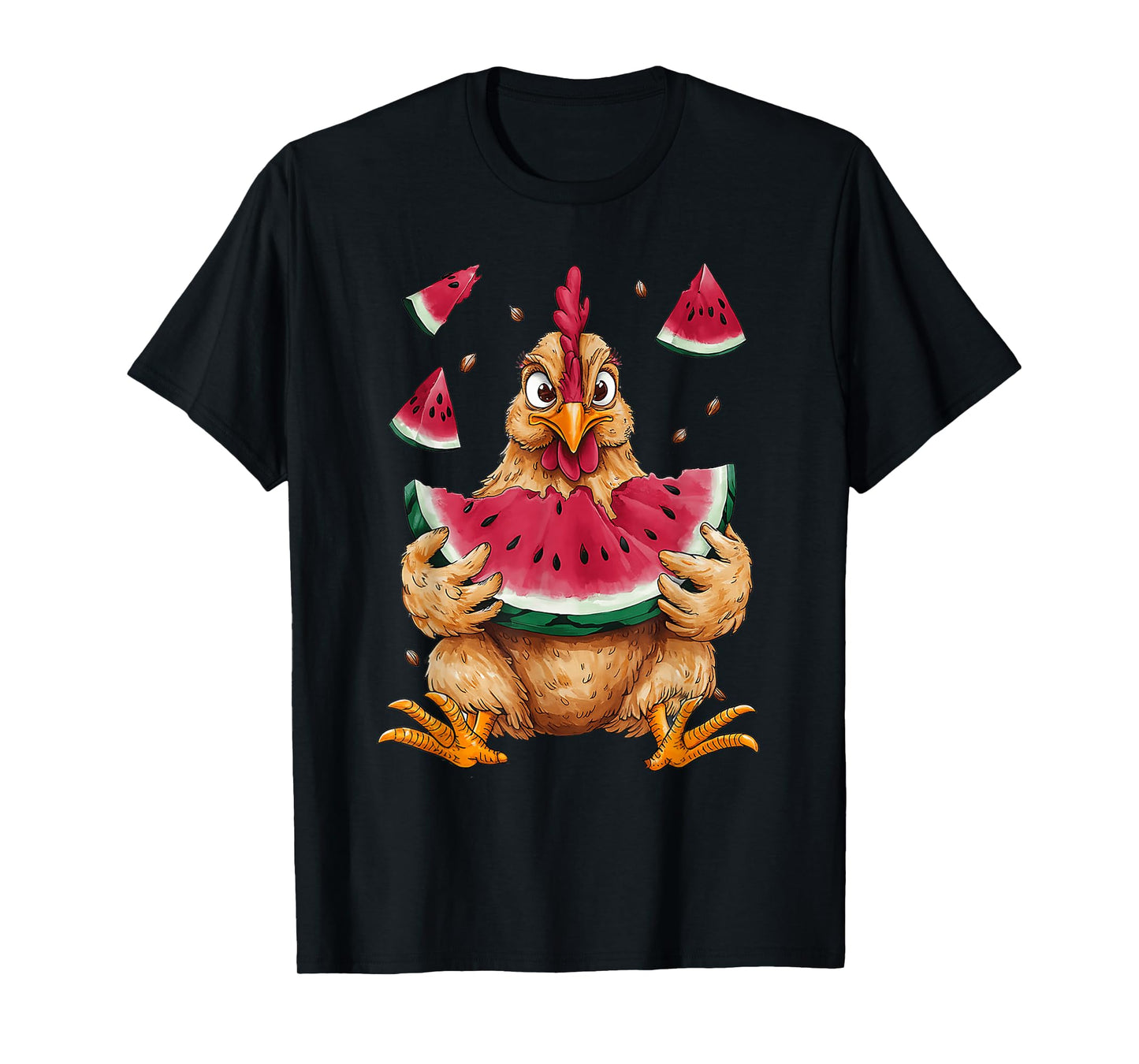Cute Chicken Eating Watermelon Fruit Summer Men Women Girls T-Shirt