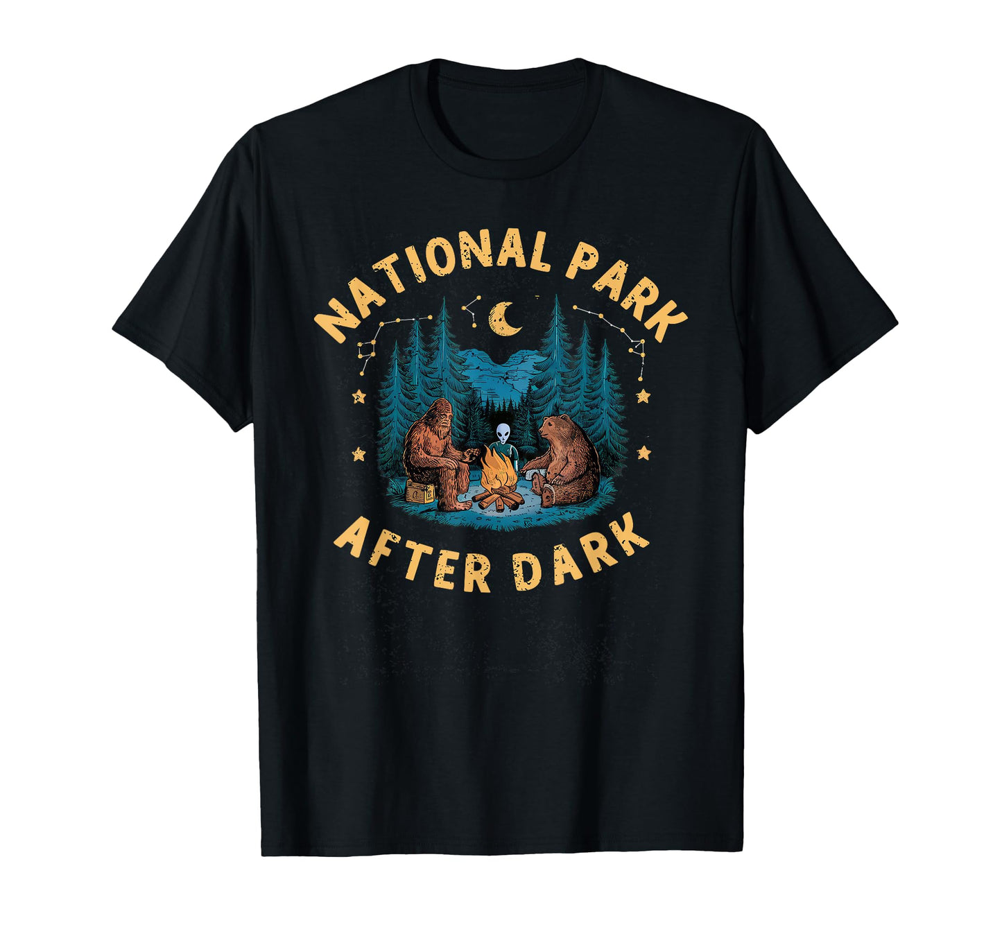 National Park After Dark Funny Bigfoot Alien Camping T-Shirt