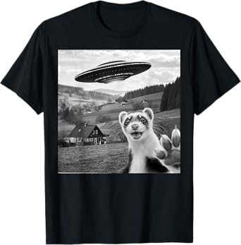Ferret Selfie With Alien UFO Funny Gifts For Men Women Kid T-Shirt