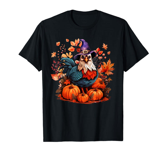 Cottagecore Chicken Witch Hat Pumpkin Fall Farmer Halloween T-Shirt