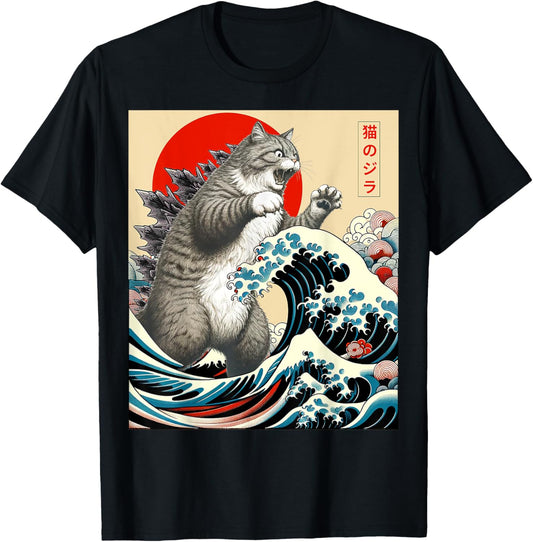Catzilla Cat Japanese Art Cat Gifts For Men Women Kid Funny T-Shirt