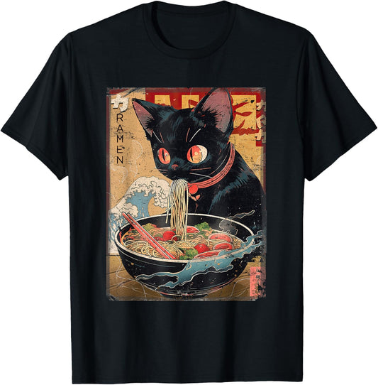Cat Ramen Noodle Retro Japanese Anime Kawaii Cat T-Shirt