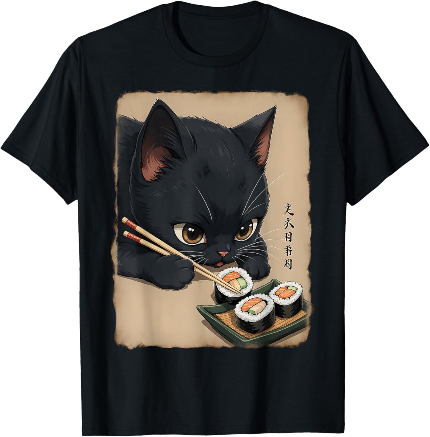 Kawaii Cat Eating Sushi Funny Japanese Anime Cute Cat Girls T-Shirt