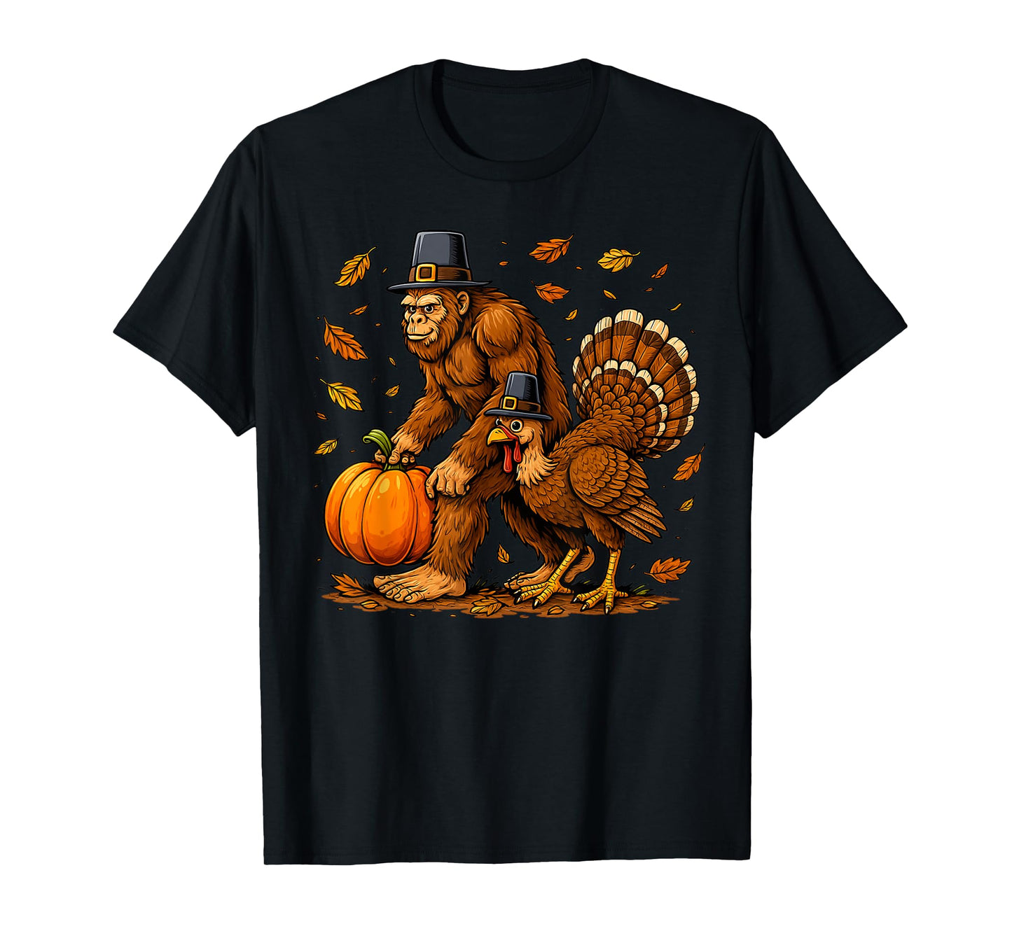 Bigfoot Pilgrim Turkey Pumpkin Thanksgiving Sasquatch T-Shirt