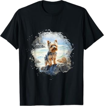 Yorkie Dog Watercolor Beach Yorkshire Terrier Dog Men Women Kids T-Shirt