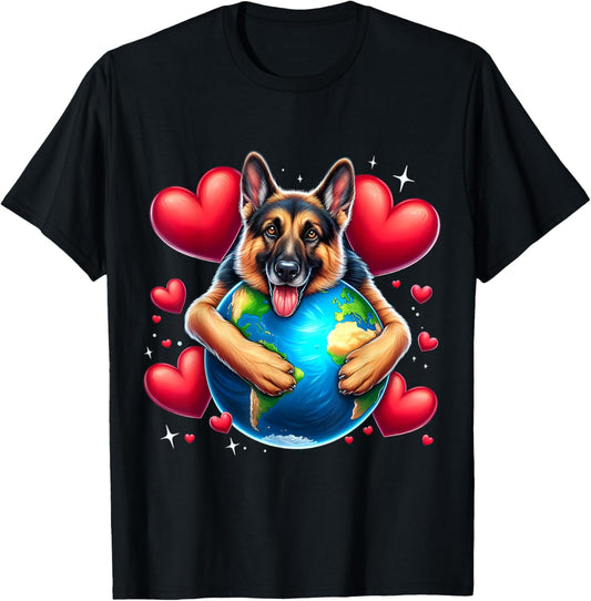 German Shepherd Earth Day Hug Love Dog Owner Planet Lover T-Shirt