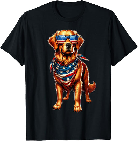 Golden Retriever American Flag USA America 4th Of July T-Shirt