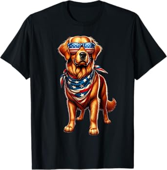 Golden Retriever American Flag USA America 4th Of July T-Shirt