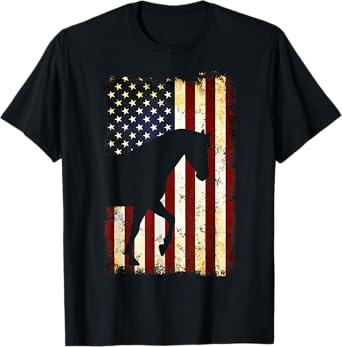 Horse Silhouette American Flag 4th of July T-Shirt for Women Men