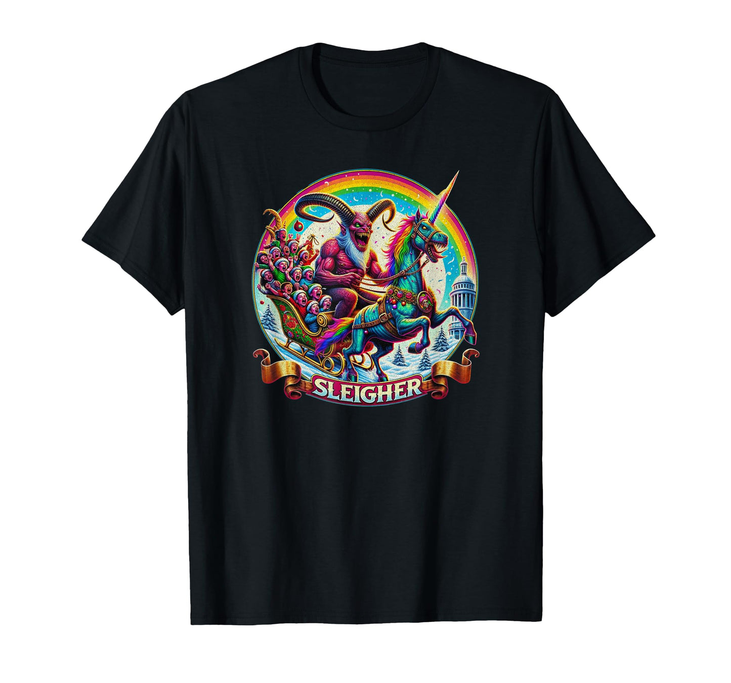 Sleigher Krampus Unicorn Demon Horror Christmas Gothic T-Shirt