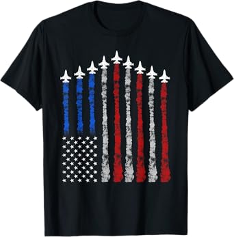 Fighter Jet Airplane USA Flag 4th Of July Patriotic Women Kids Men T-Shirt