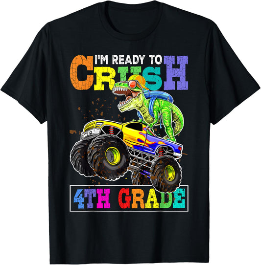 Back To School Boy Dinosaur I'm Ready To Crush 4th Grade T-Shirt