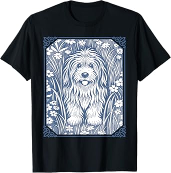 Cute Shaggy Dog Puppy in Vintage Flower Garden Men Women Kids T-Shirt