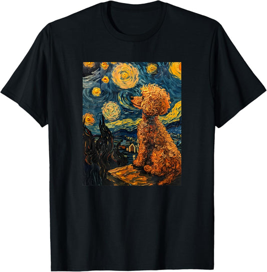Cute Van Gogh Poodle Dog Starry Night Funny Women & Men T-Shirt