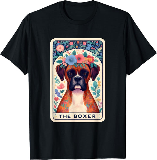 Boxer Dog Tarot Card Floral Star Moon T-Shirt