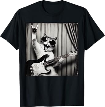 Rock Vintage Funny Cat Photobooth Retro Cat Playing Guitar Men Women Girls Kids T-Shirt