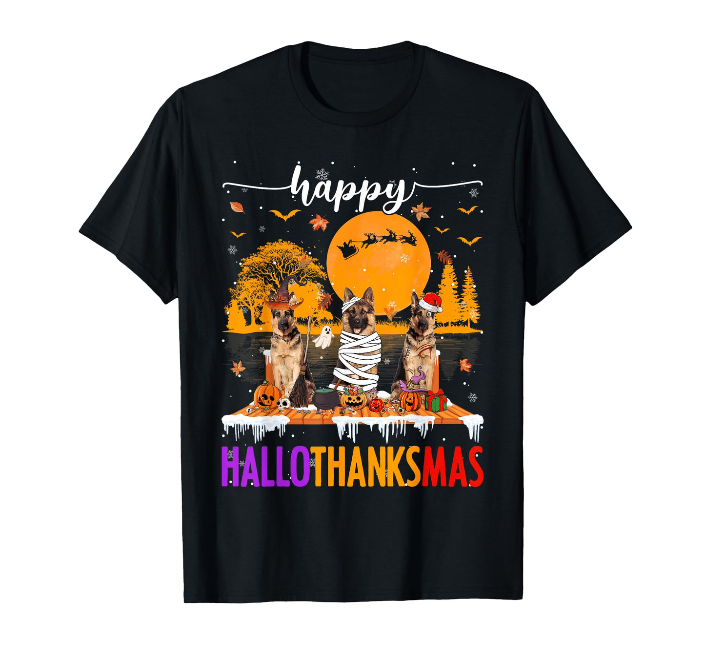 Happy Hallothanksmas Halloween Xmas German Shepherd Dogs T-Shirt