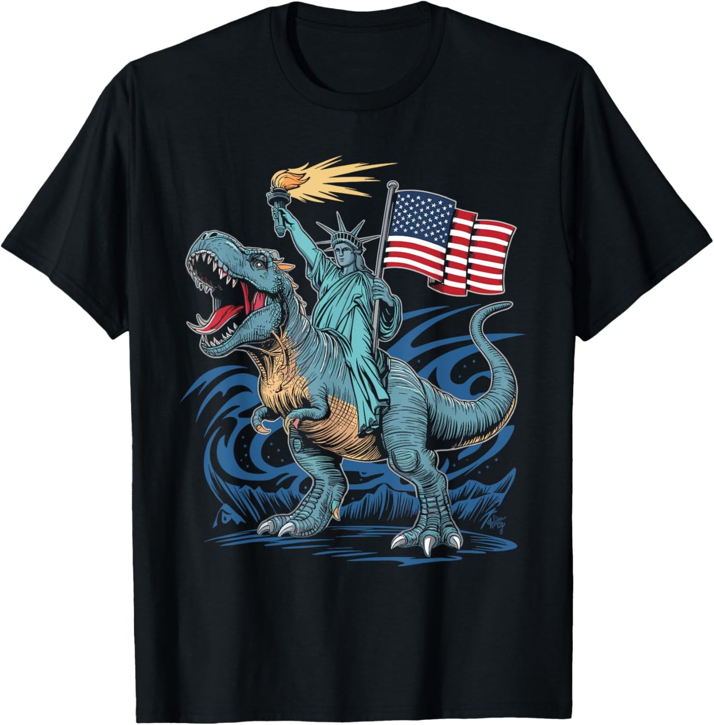 Patriotic T-Rex & Statue of Liberty 4th of July Celebration T-Shirt