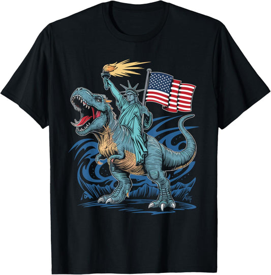 Patriotic T-Rex & Statue of Liberty 4th of July Celebration T-Shirt