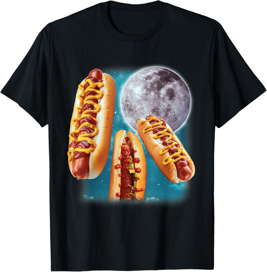 Three Hot Dogs Glizzy Moon Howling Funny Meme T-Shirt