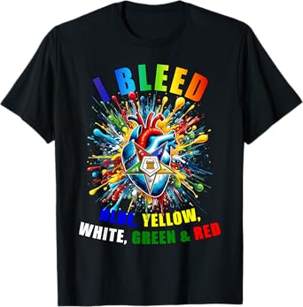 OES Heart I Bleed Blue Yellow White Green & Red Eastern Star T-Shirt