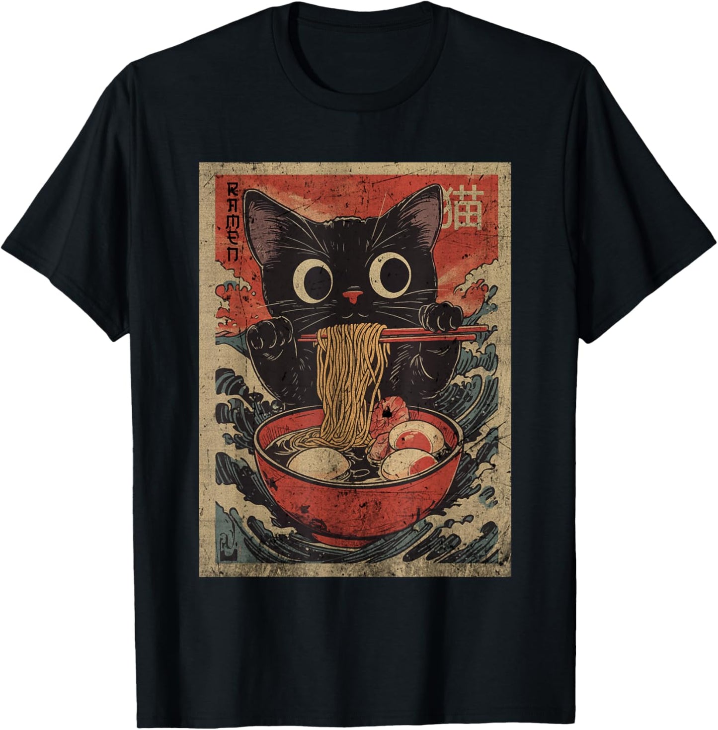 Anime Cat Ramen Japanese Funny Graphic Kawaii Cat Anime T-Shirt
