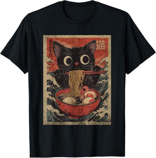 Anime Cat Ramen Japanese Funny Graphic Kawaii Cat Anime T-Shirt