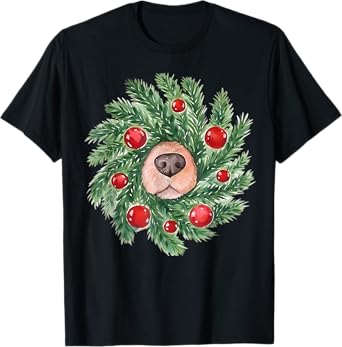 Cute Dog Nose Christmas Wreath Golden Retriever Dog Lovers T-Shirt